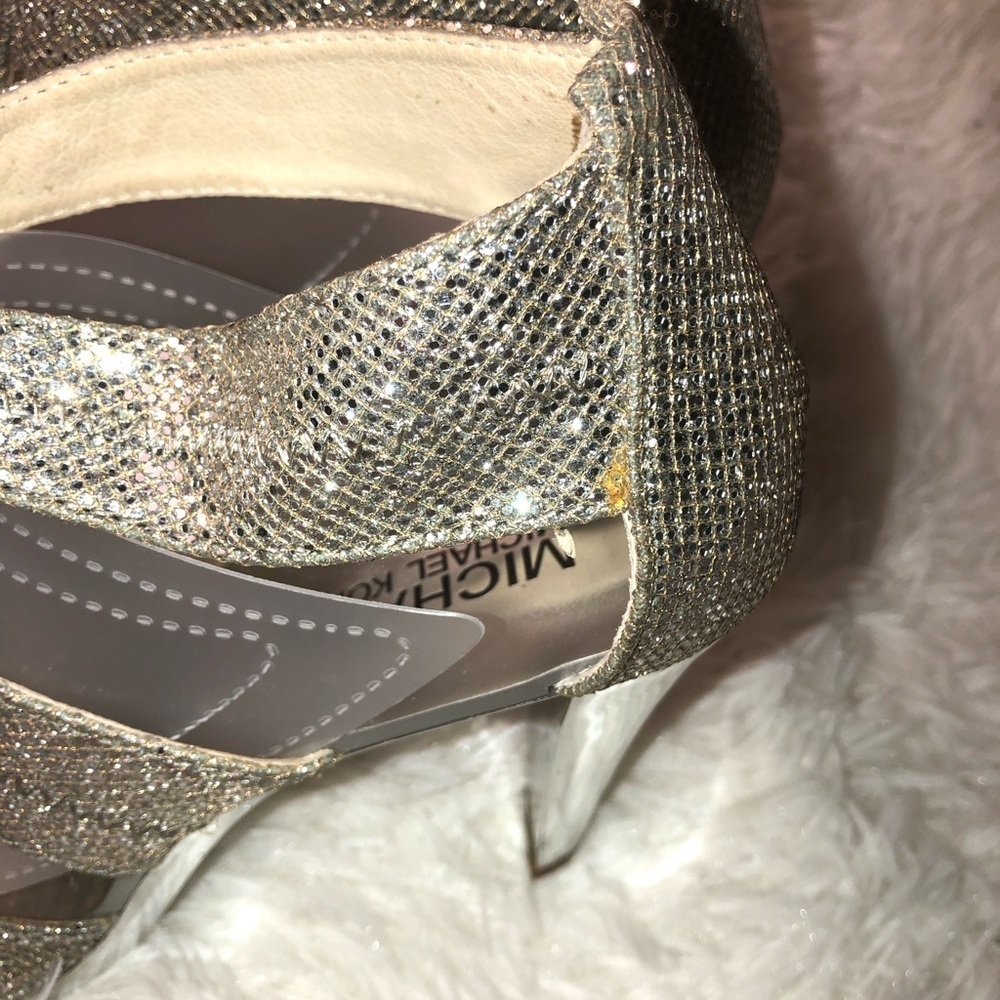 Michael Kors Silver Glitter High Heel Sandals - Picture 10 of 16